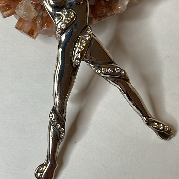 Vintage Silver Rhinestone Ribbons Wrapped On Human Figurine Brooch & Pendent - Picture 3 of 7